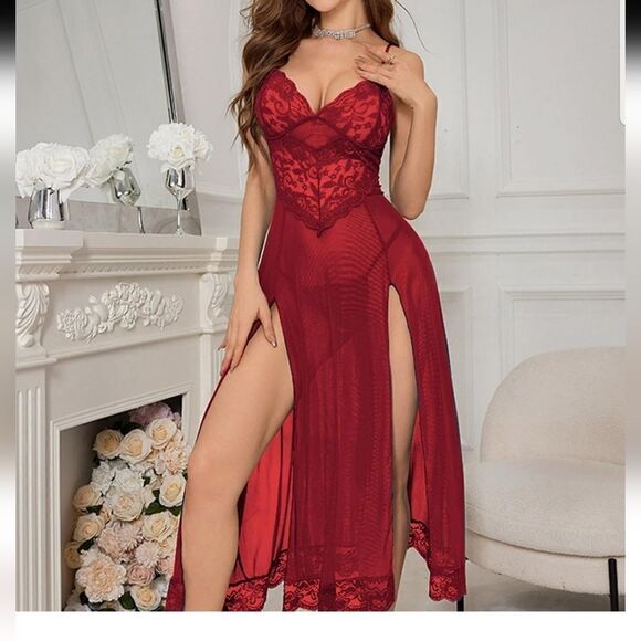 Lingerie Sleepwear burgundy lace and mesh nwt size 18W - Picture 3 of 14